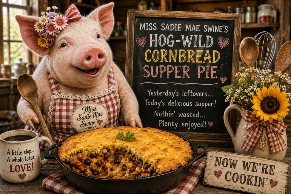 🌽🐷 Hog~Wild Cornbread Supper Pie